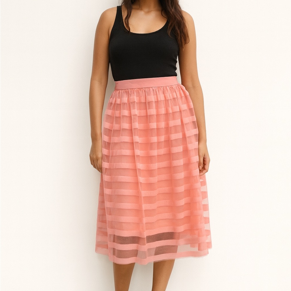 Metro Wear Coral Striped Midi Skirt